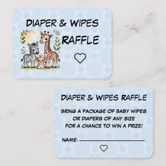 Niedliche Safari Animals Boy Baby Diaper Raffle Begleitkarte (Vorne/Hinten)