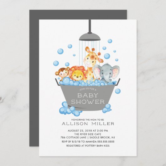 Niedliche Safari Animals Shower Baby Einladung (Vorne/Hinten)