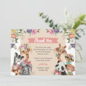 Niedliche Safari Animals Wild One Girl Baby Dusche Dankeskarte (Stehend Vorderseite)