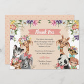 Niedliche Safari Animals Wild One Girl Baby Dusche Dankeskarte (Vorne/Hinten)