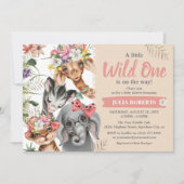 Niedliche Safari Animals Wild One Girl Baby Dusche Einladung (Vorderseite)