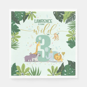Niedliche Safari Animals Young Wild & 3 Geburtstag Serviette