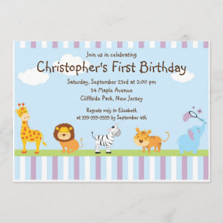 Niedliche Safari-Baby-Tier-Geburtstags-Party Einladung