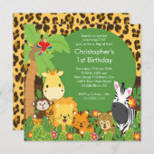 Niedliche Safari-Dschungel-Geburtstags-Party Einladung (Vorne/Hinten)