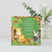 Niedliche Safari-Dschungel-Geburtstags-Party Einladung (Stehend Vorderseite)