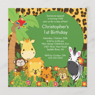 Niedliche Safari-Dschungel-Geburtstags-Party Einladung