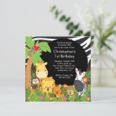 Niedliche Safari-Dschungel-Geburtstags-Party Einladung (Stehend Vorderseite)