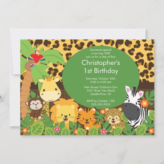 Niedliche Safari-Dschungel-Geburtstags-Party Einladung (Vorderseite)