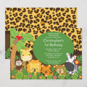 Niedliche Safari-Dschungel-Geburtstags-Party Einladung (Vorne/Hinten)