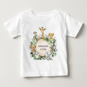 Niedliche Safari-Dschungel Wilde Tiere Grüne Blätt Baby T-shirt