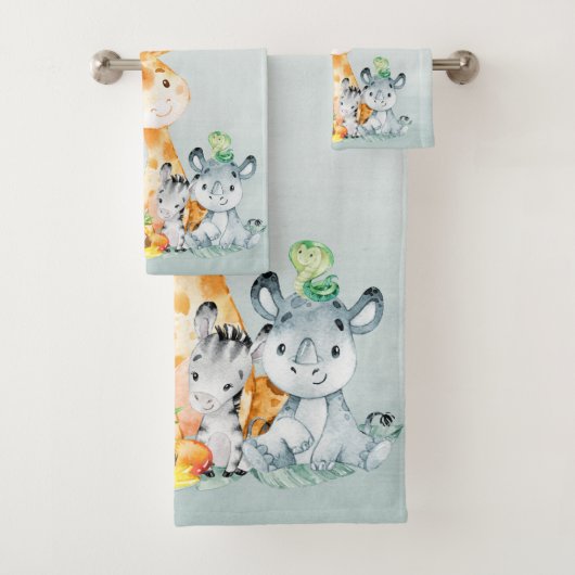 Niedliche Safari-Dschungeltiere Badhandtuch Set (Insitu)