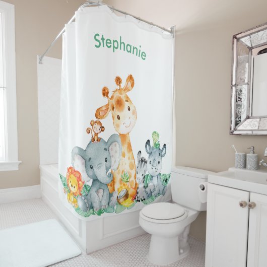 Niedliche Safari-Dschungeltiere Duschvorhang (Beispiel)