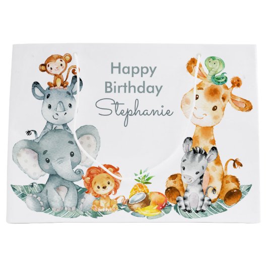Niedliche Safari-Dschungeltiere Große Geschenktüte (Vorderseite)