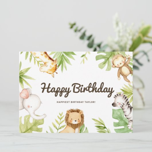 Niedliche Safari Freunde Tropischer Geburtstag (Stehend Vorderseite)