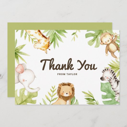 Niedliche Safari Freunde Tropischer Geburtstag Dankeskarte (Vorne/Hinten)