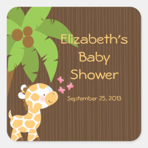 Niedliche Safari Giraffe Neutral Baby Shower Stick Quadratischer Aufkleber