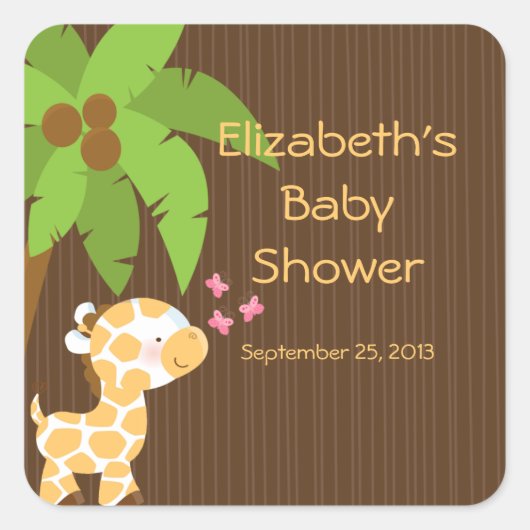 Niedliche Safari Giraffe Neutral Baby Shower Stick Quadratischer Aufkleber (Vorderseite)