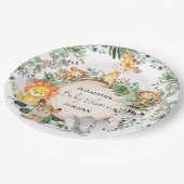 Niedliche Safari Grünpflanzen Jungle Baby Animals  Pappteller (Schrägansicht)