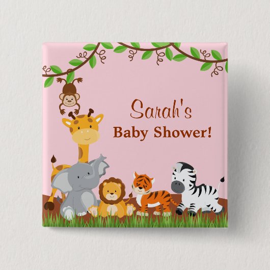 Niedliche Safari Jungle Animal Girl Babydusche Button (Vorderseite)