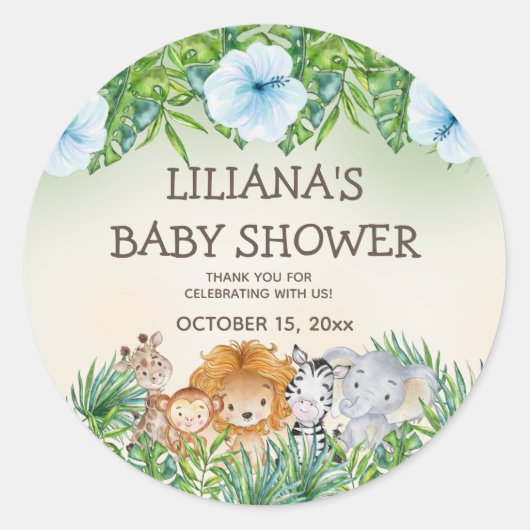 Niedliche Safari Jungle Animals Kinderdusche Runder Aufkleber (Vorderseite)