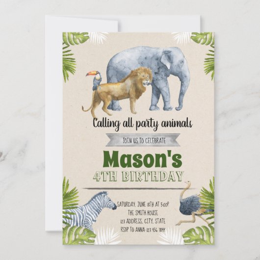 Niedliche Safari-Party Einladung (Vorderseite)