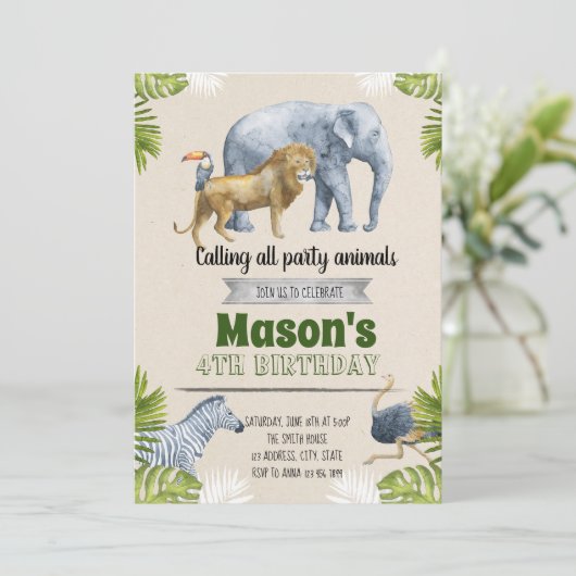 Niedliche Safari-Party Einladung (Stehend Vorderseite)