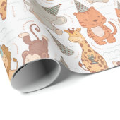 Niedliche Safari Party Tiere Geschenkpapier (Rolleneckpunkt)