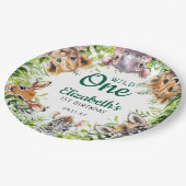 Niedliche Safari-Tiere 1. Geburtstag Pappteller (Schrägansicht)