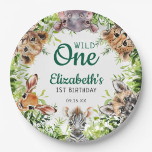 Niedliche Safari-Tiere 1. Geburtstag Pappteller