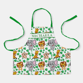 Niedliche Safari Tiere Cartoon Jungle Muster Name Schürze