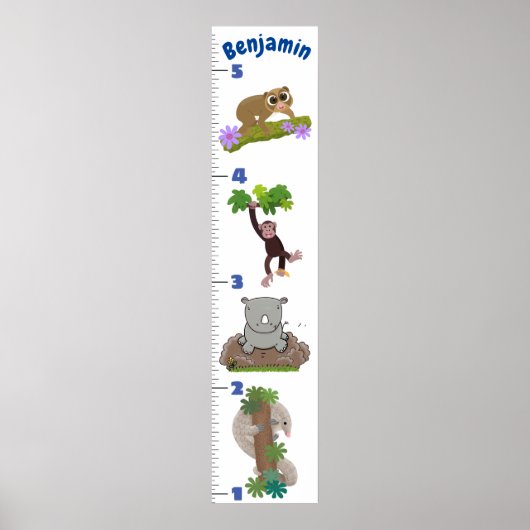 Niedliche Safari-Tiere Cartoon-Wachstumstabelle Poster (Vorne)