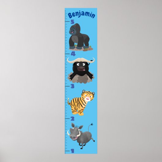 Niedliche Safari-Tiere Cartoon-Wachstumstabelle Poster (Vorne)