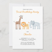 Niedliche Safari-Tiere erste Geburtstagsparty Einladung (Vorderseite)