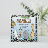 Niedliche Safari-Tiere Geburtstagsparty Einladung (Stehend Vorderseite)