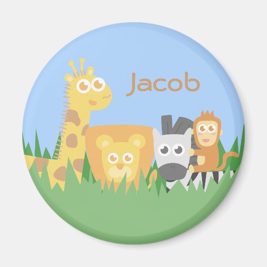 Niedliche Safari Tiere Kinder Personalisiert Magne Magnet (Vorne)