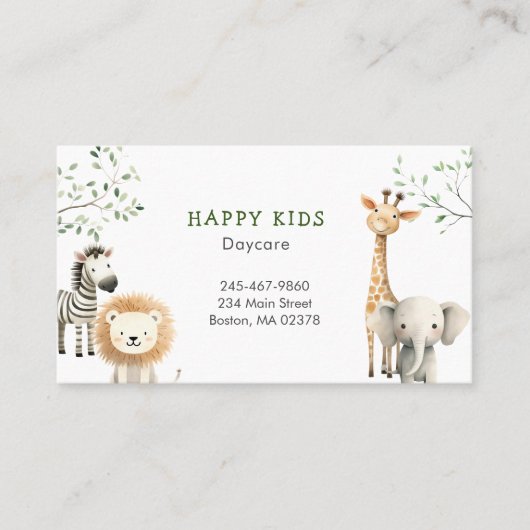 Niedliche Safari Tiere Kindertagesstätte Visitenkarte (Vorderseite)