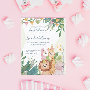 Niedliche Safari Tiere Leafy Baby Dusche Einladung Postkarte