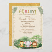 Niedliche Safari Tiere Natur Beige Kinderdusche Einladung (Vorne/Hinten)