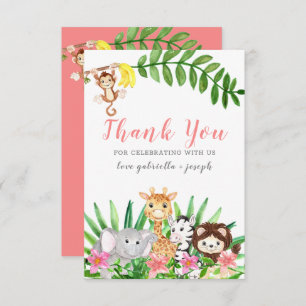 Niedliche Safari-Tiere   Pink Baby Girl Dusche Dankeskarte