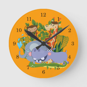 Niedliche Safari-Tiere Runde Wanduhr
