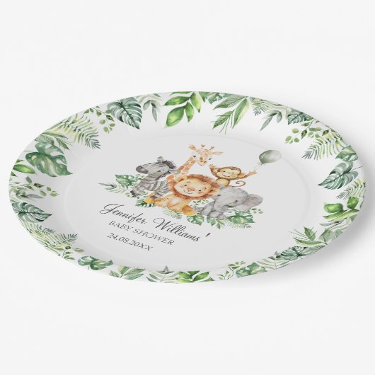 Niedliche Safari Tiere Wild Eine Babydusche Pappteller (Schrägansicht)