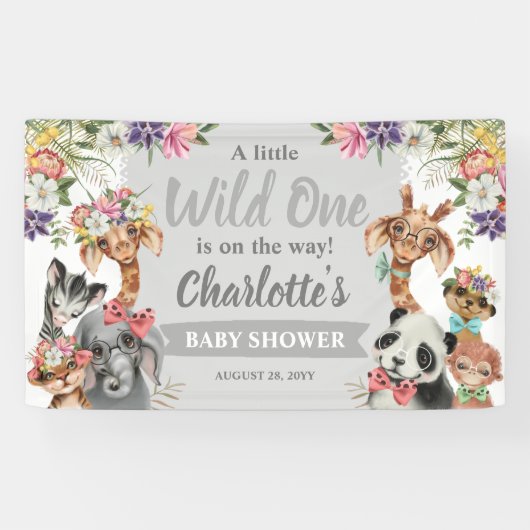 Niedliche Safari Tiere Wild One Boy Baby Dusche Banner (Horizontal)