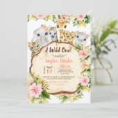 Niedliche Safari Tiere Wild One Girl Erster Geburt Einladung (Stehend Vorderseite)