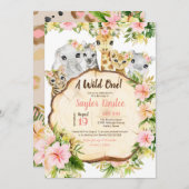 Niedliche Safari Tiere Wild One Girl Erster Geburt Einladung (Vorne/Hinten)
