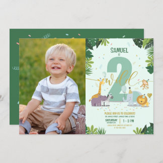 Niedliche Safari Tiere Zwei wilde Fotos Geburtstag Einladung