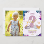 Niedliche Safari Tiere Zwei wilde Mädchen Foto Geb Einladung (Vorderseite)