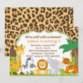 Niedliche Safari-Tiereinladung Einladung (Vorne/Hinten)