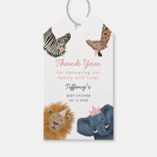 Niedliche Safari Zoo Animals Pink Baby Shower Tags Geschenkanhänger
