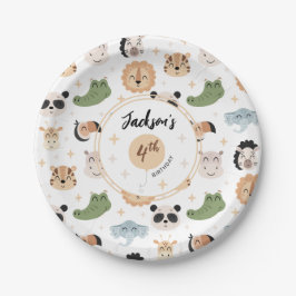 Niedliche Safari Zoo Tier Geburtstagsjunge Papier  Pappteller