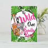 Niedliche Safaritiere 1. Geburtstag | Dschungeltie Einladung (Stehend Vorderseite)